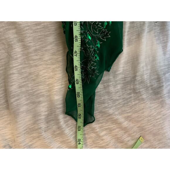 SCALA Vintage Green Silk Embellished Beaded Gown Dress Y2k Fairy Mermaid M Gown - Picture 4 of 4